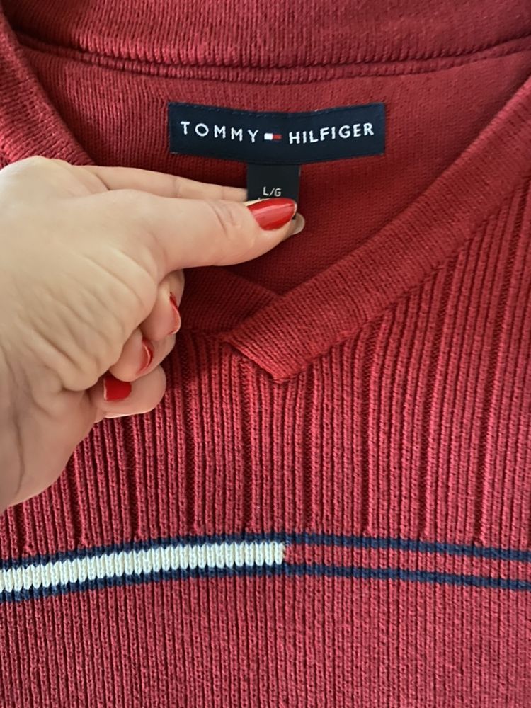 pulover-barbati Tommy Hilfiger,marimea L/G,bordo/visiniu,anchior