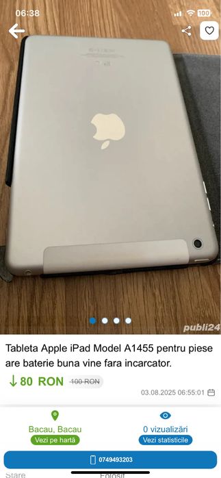 Doua Tablete Apple Mini iPad model A1455-A1432 pentru piese .
