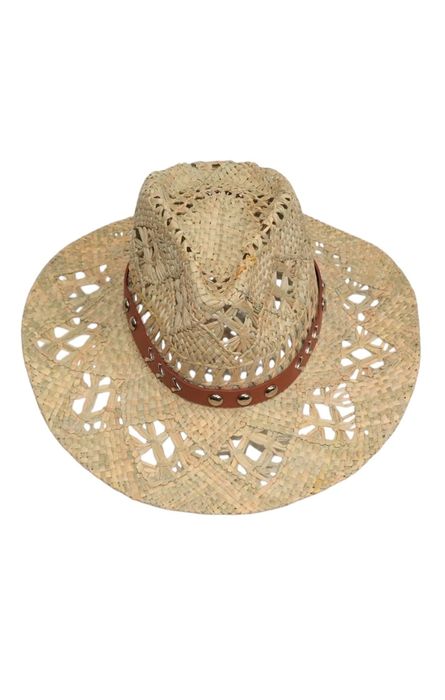 PĂLĂRIE Cowboy din Paie cu Bandă din Piele cu Ținte