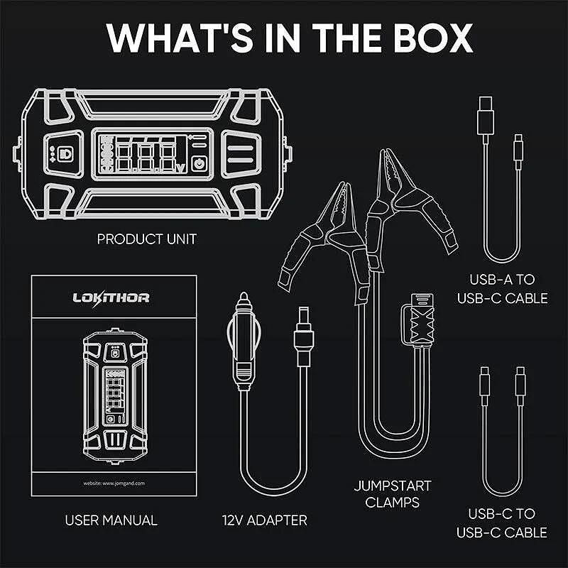 Jump starter lokithor j402 за двупосочно бързо зареждане, 3000amp