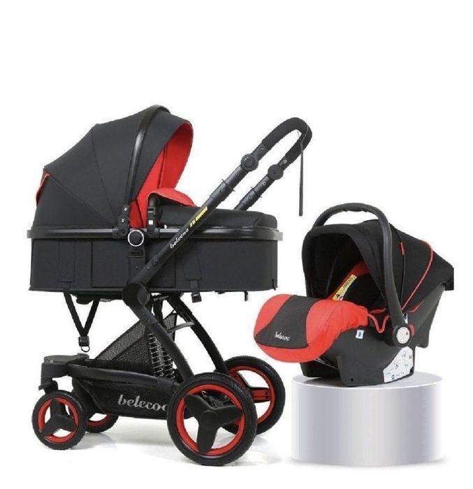 Коляска универсальная 3 в 1 Belecoo X6, черный, красный