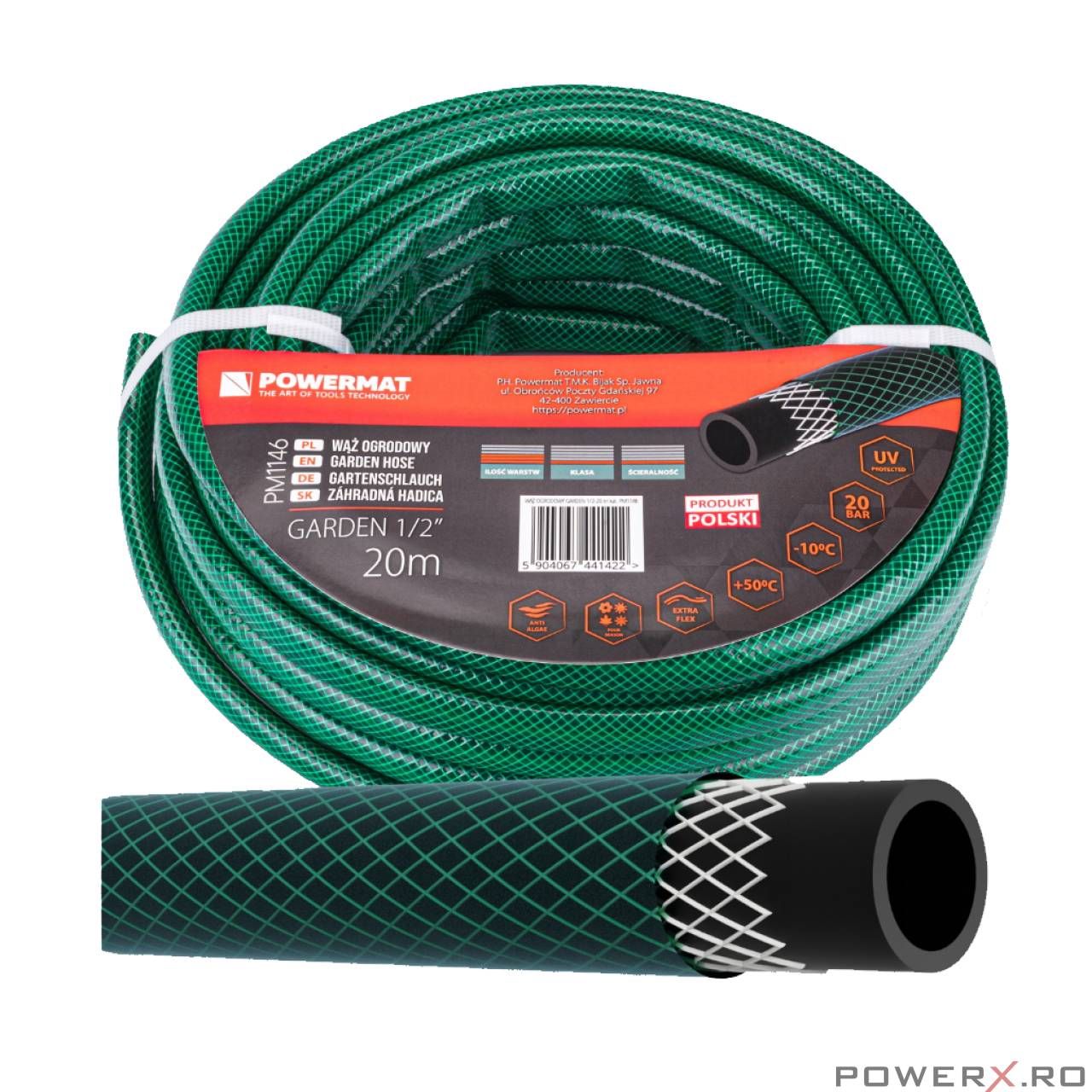 Furtun pentru gradina Garden 1/2" 8 bari 20 metri, Powermat