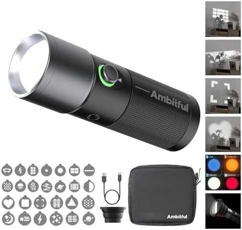 Нов LED Фото Фенер Ambitful 4 Цвята + Гобо Ефекти и Батерия 8400mAh