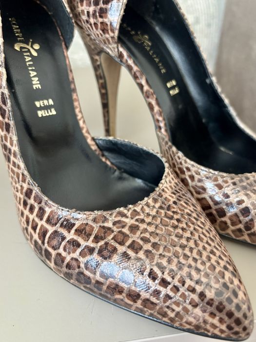 Pantofi maro/crem cu toc