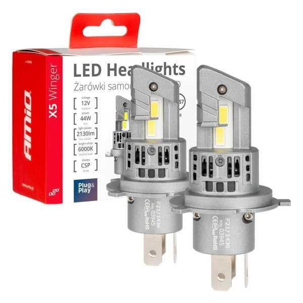 Комплект 2бр. LED ЛЕД Диодни крушки AMIO H4 44W 12V 6000k