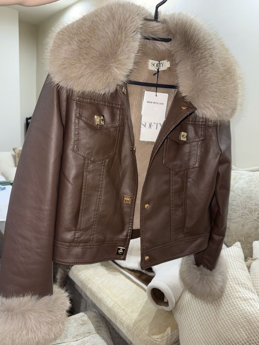 Кожено яке с естествен пух, ново!