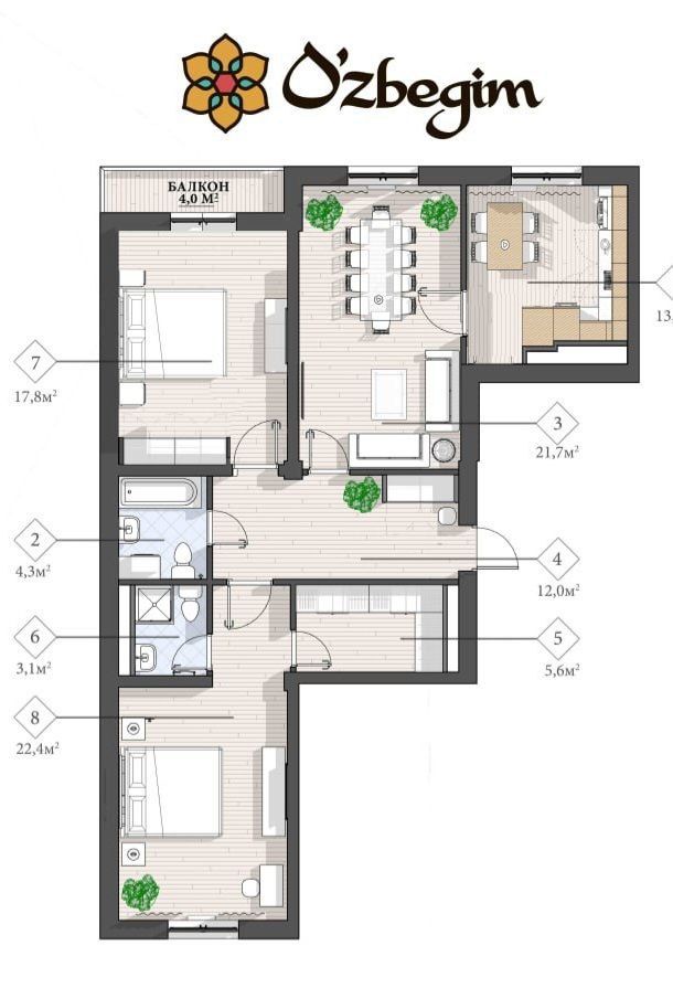 Продается квартира 3х комнатная , новостройка , яккасарайский район