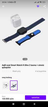 Yangi yil sovgʼasi Aqlli soat Smart Watch 8 Ultra 2 tasma + simsiz qul