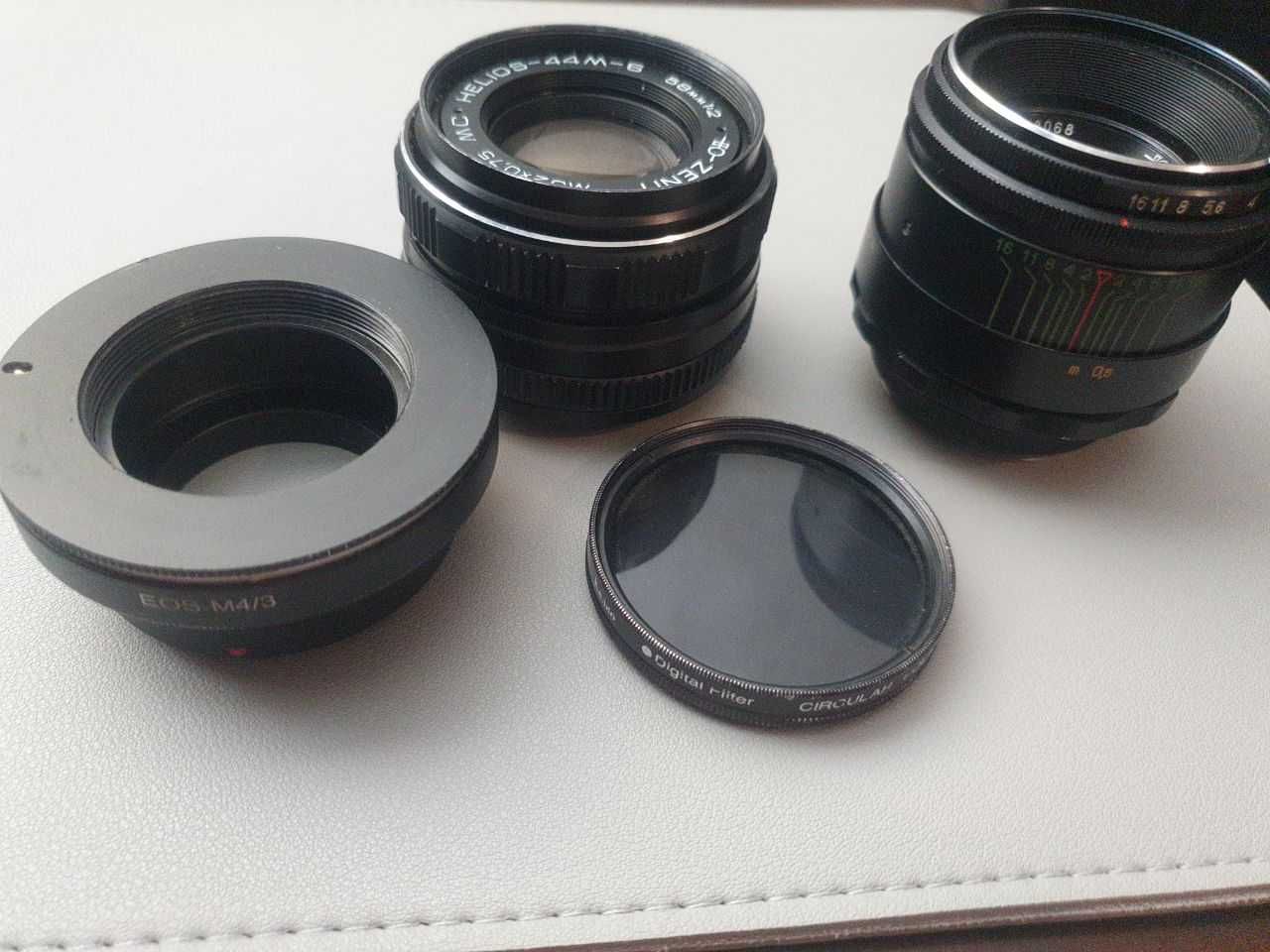 Объектив Helios 44-2, Helios 44-M-6, переходник EOS-M4/3
