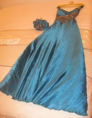 Бална рокля с чантичка - тюркоазено синя
