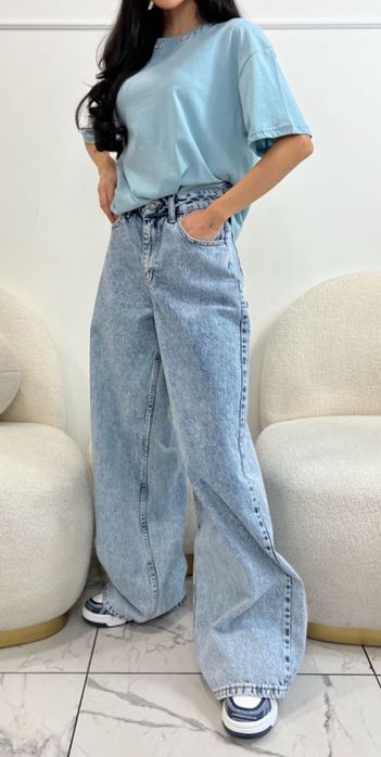 Дамски дънки с висока талия - L