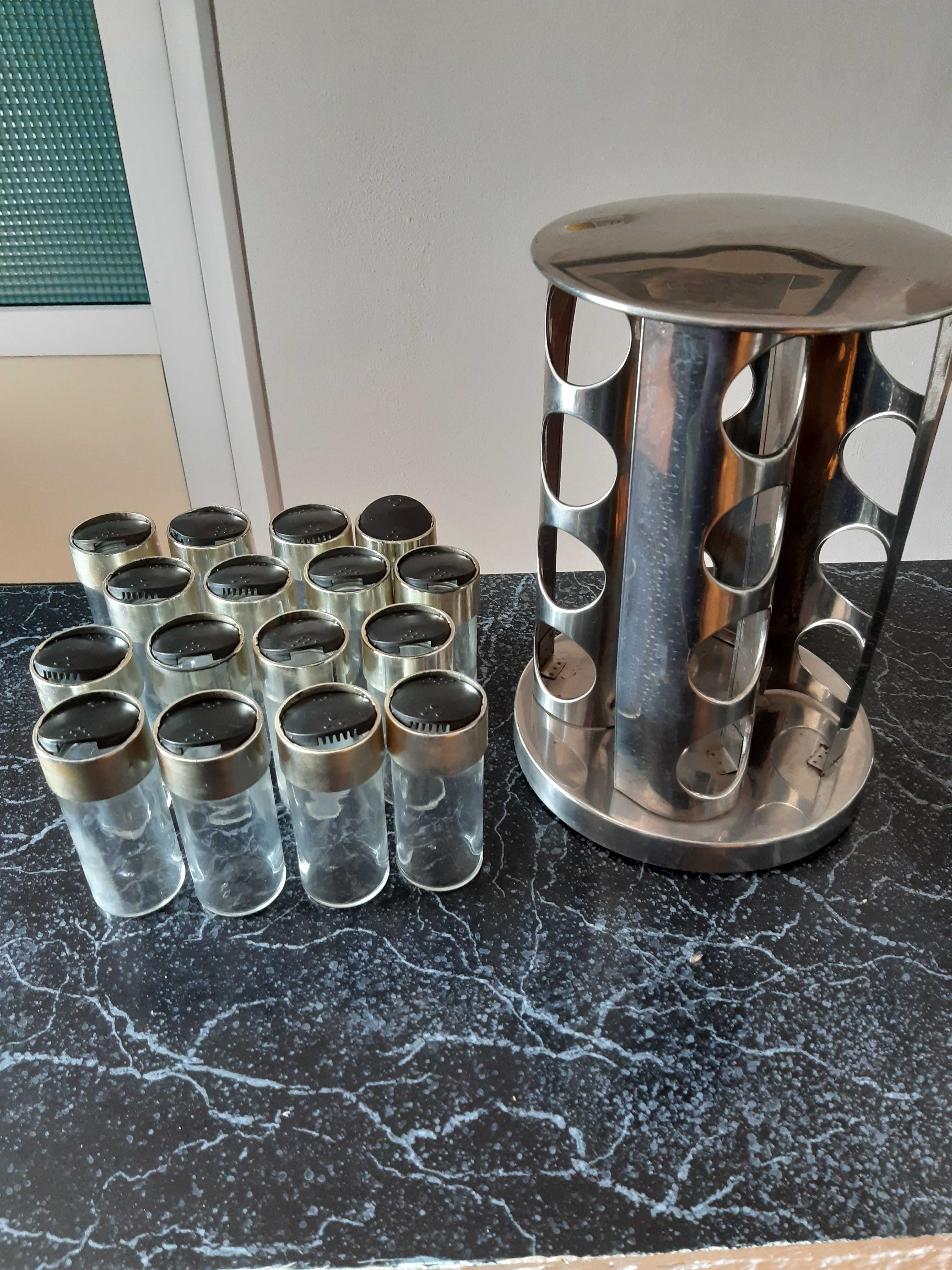 Suport rotativ inox, cu 16 recipiente sticla pt condimente, restaurat