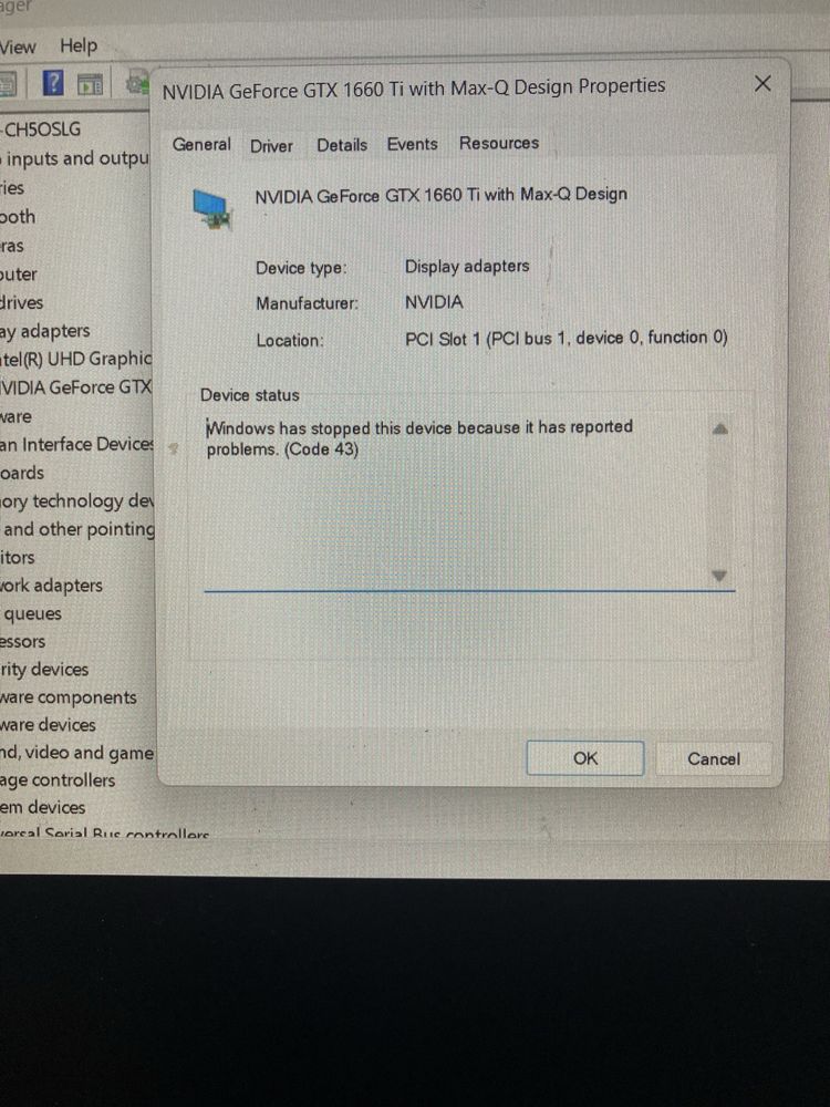 Laptop HP Pavilion gtx 1660ti(eroare code 43), I7-9750H