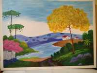Tablou cu peisaj exotic mare , pictura handmade , in culori acrilice