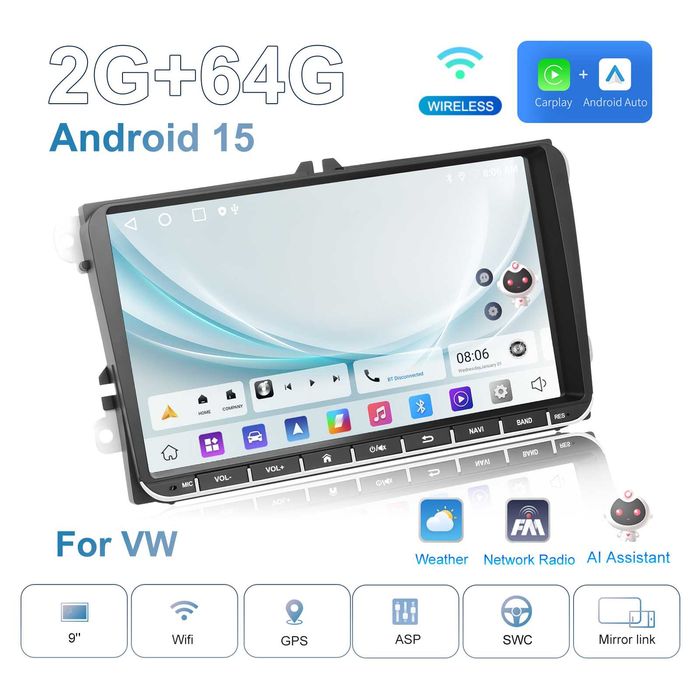 Navigatie Android,VW Passat,Golf,Jetta,Touran,Carplay,2GB + 64GB, NOI