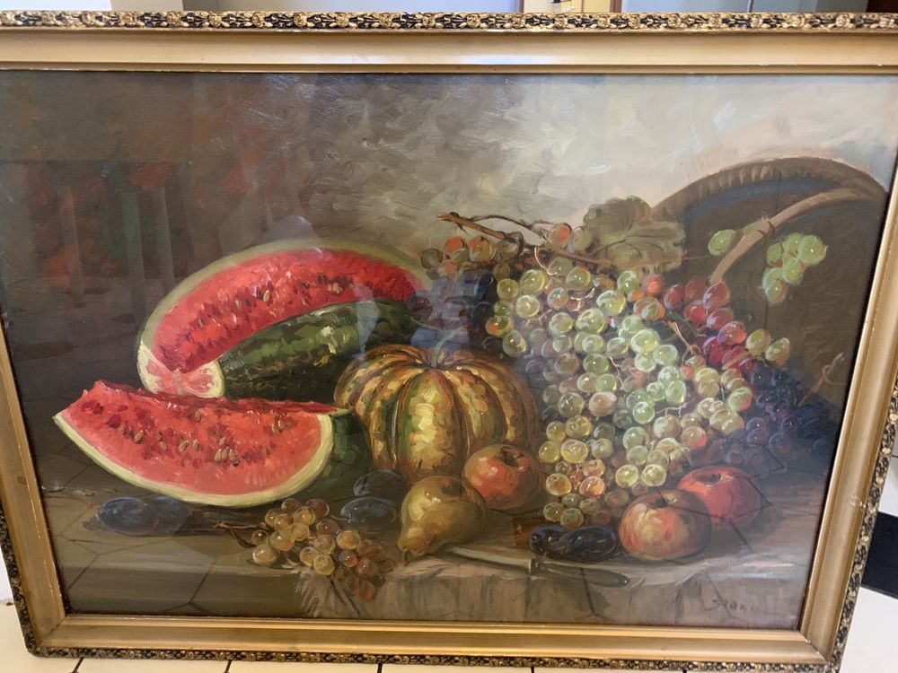 Natura statica cu flori si fructe - Stancescu - u/c tablou vechi