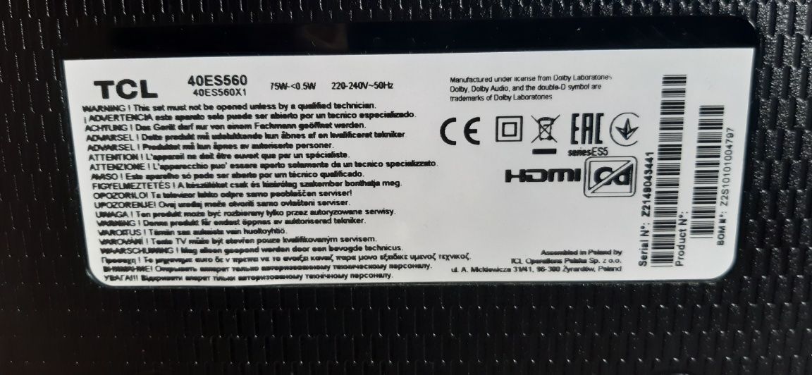 Телевизор TCL 40"Android за ремонт