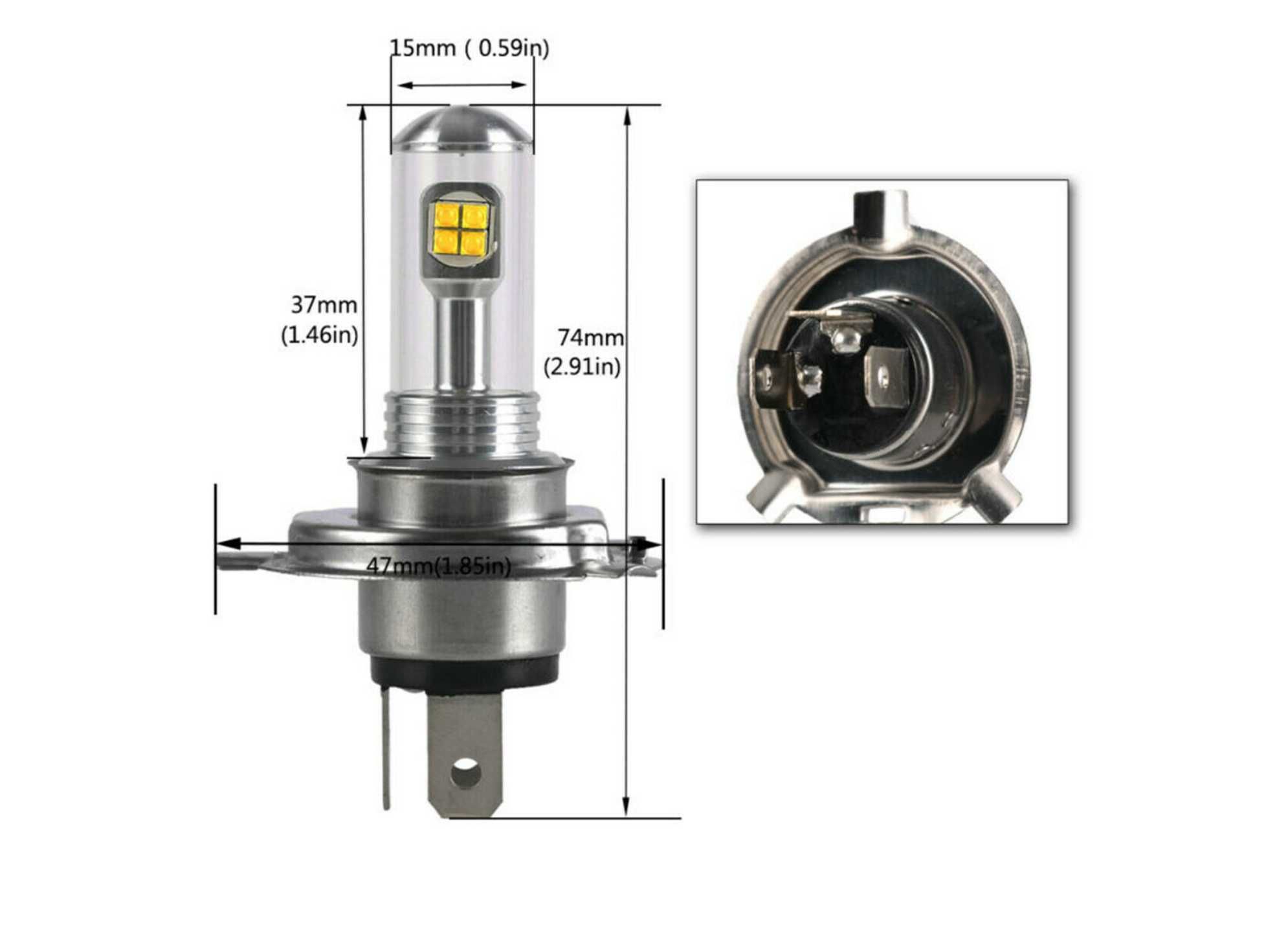 Комплект от 2 броя ЛЕД LED крушки за фарове H4 Х4 HS1 12V-24V Бели