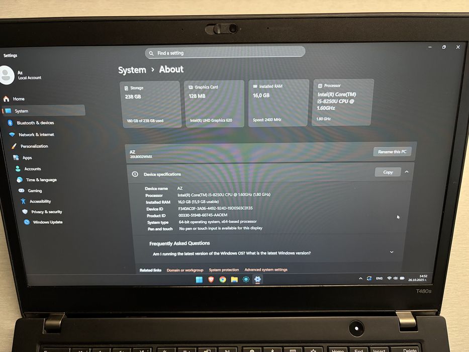 Lenovo ThinkPad T480s /16ram/i5-8250u/238m2