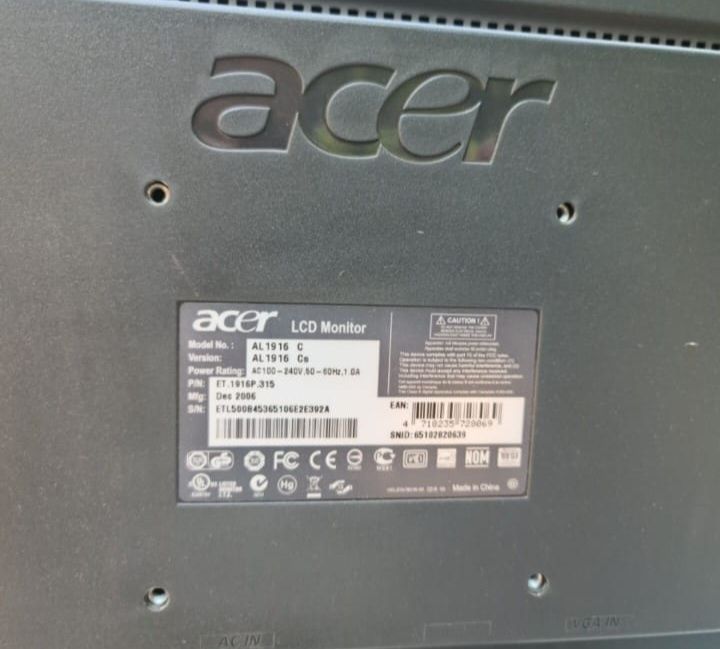 Monitor pc, desktop acer AL1916 , 19 inch  stare perfecta tehnic optic