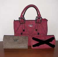 Червена, дамска чанта Guess и портмоне