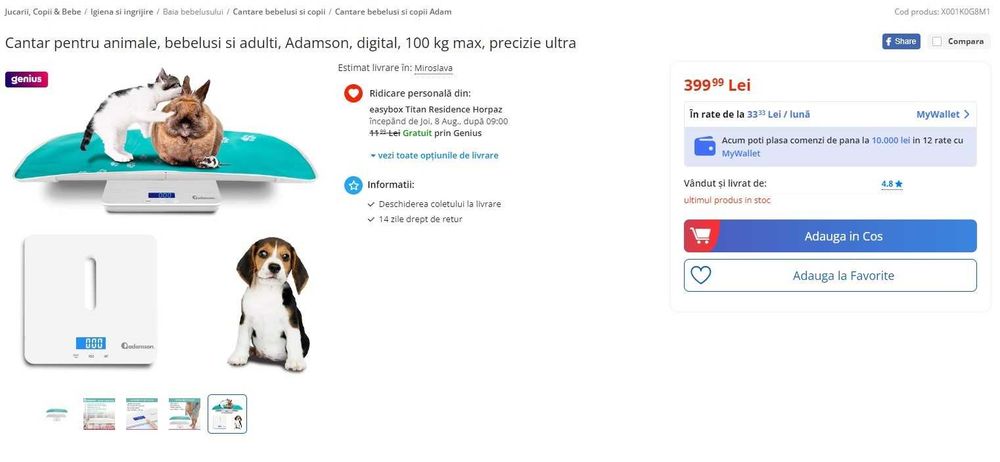 Cantar digital pentru animale/bebelusi/adulti maxim 100 kg, Adamson