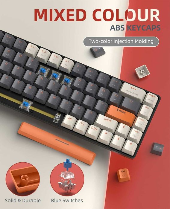 Tastatură mecanică Wireless ZIYOU LANG RK68 60%,Bluetooth 5.0/2.4Ghz