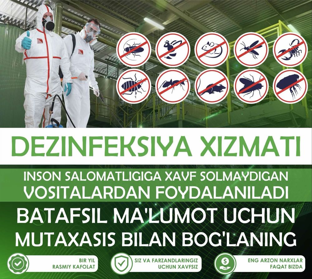 Dezinfeksiya xizmati barcha turdagi hasharot va kemiruvchilarga qarshi