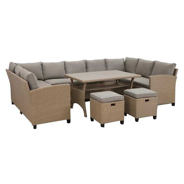 Set mobilier gradina/terasa canapea/coltar 2 taburete si masa Natur