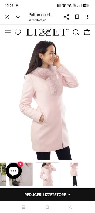 Palton din lână roz cu blana naturala Superb