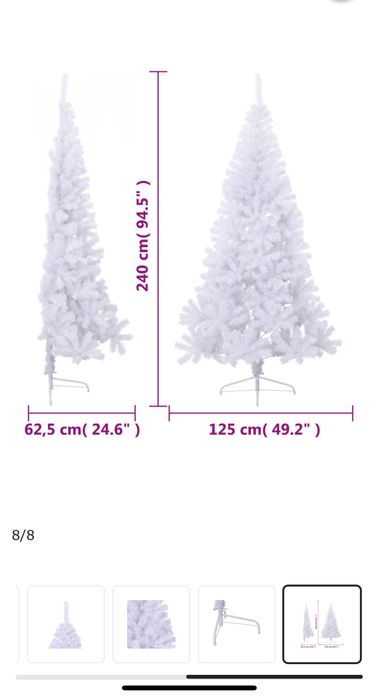 Brad artificial alb 240cm (jumatate)