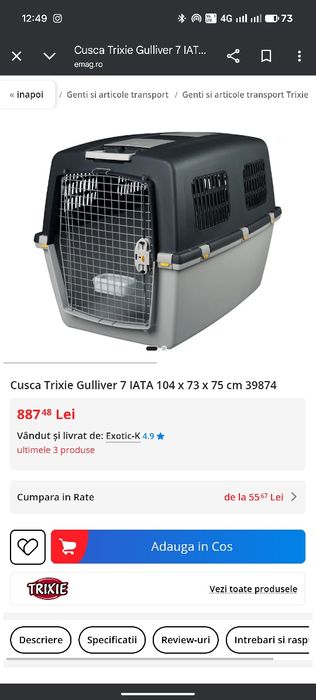 Cușcă transport câine