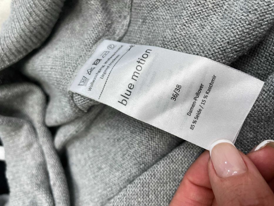 BLUE MOTION размер S дамски пуловер КАШМИР и Коприна поло яка сив