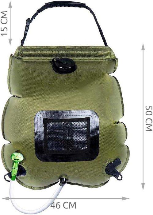 Dus solar portabil 20l cu termometru integrat furtun 40cm rezervor PVC