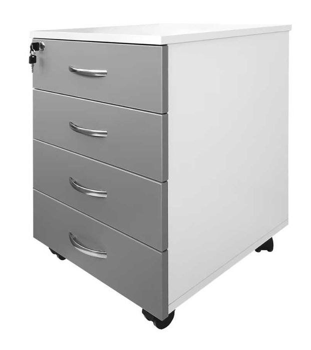 Rollbox 4 sertare, inchidere centralizata, alb/gri, 47x51x65 cm