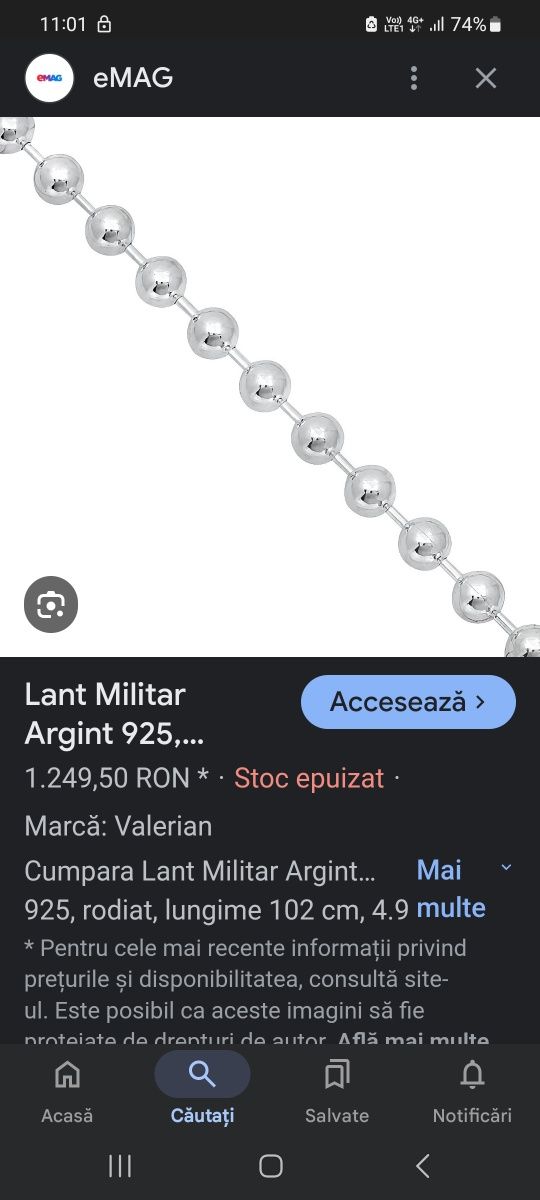 Lant bile argint 925
