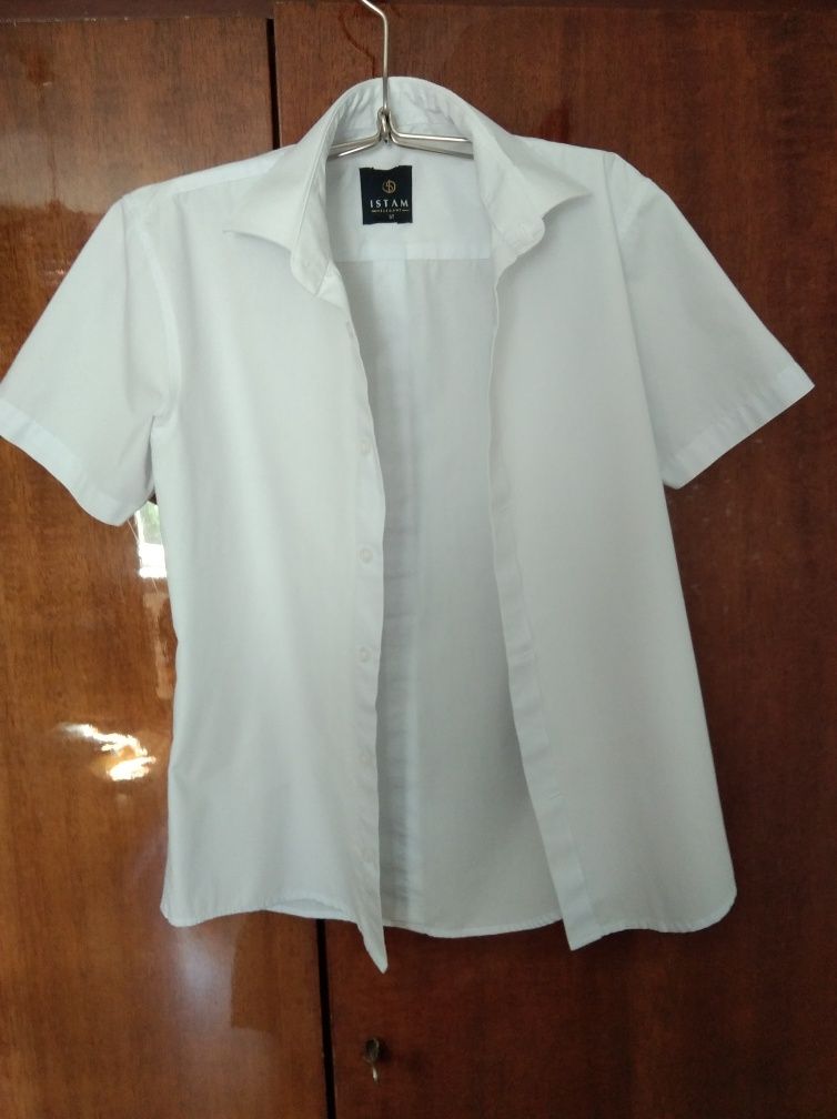 Рубашка белая мальчиковая с коротким рукавом размер 36