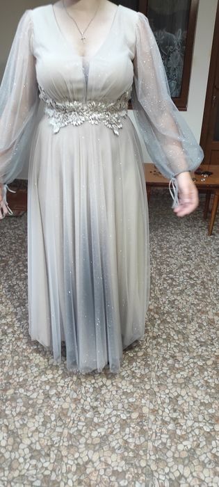 Rochie lunga bej cu sclipici in degrade