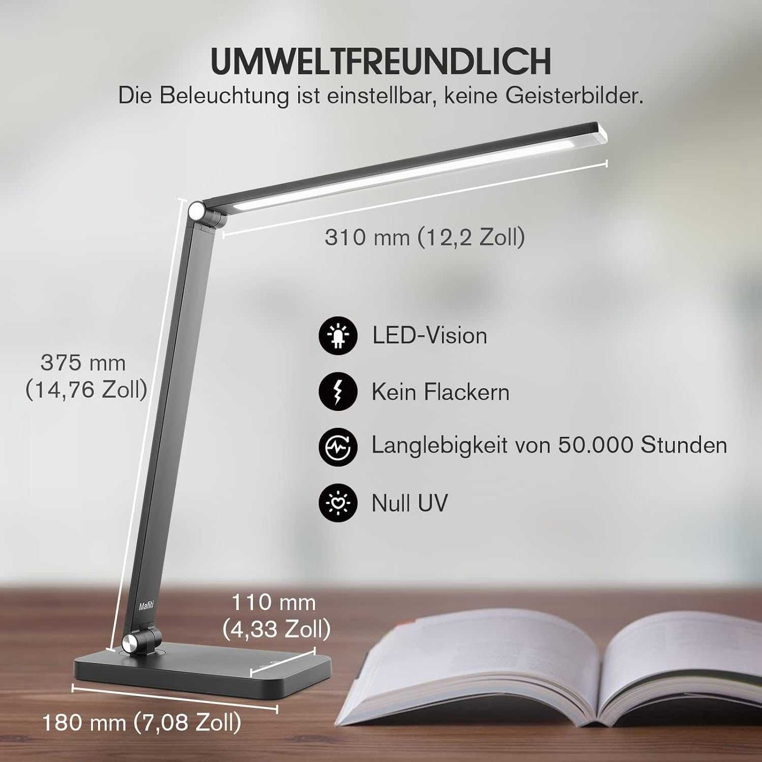 Lampa de birou LED reglabilă 5 culori 3 niveluri de luminozitate USB