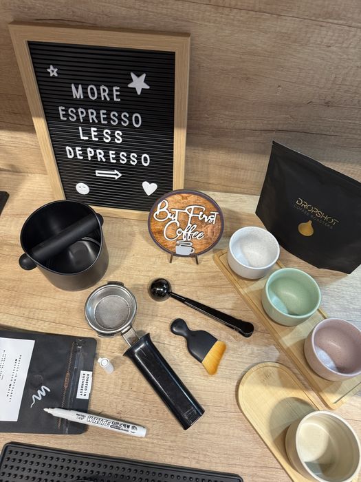 Accesorii espressor cafea specialitate tamper cana ceramica cutie zat