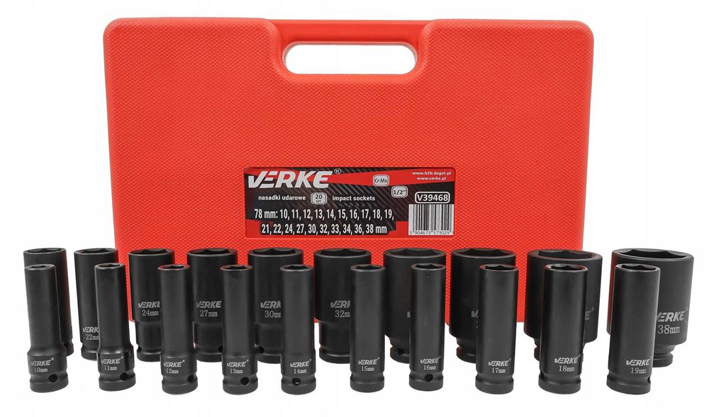 Set chei tubulare impact lungi ½ 20 piese 10-38mm (V39468)