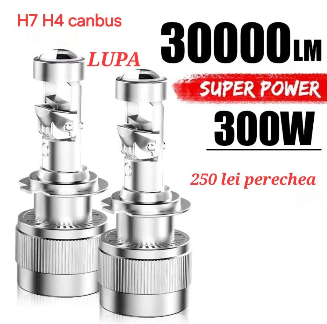 Set 2 becuri LED H7 H3 H1 H4 H11 HB4 H15 alb rece canbus 12.000 lumeni