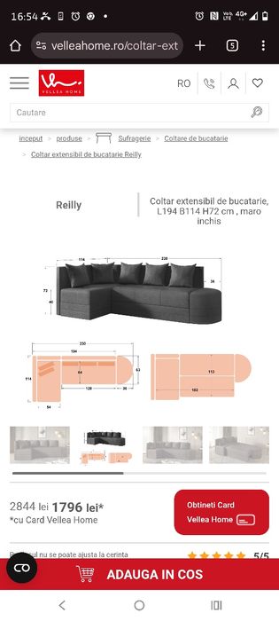 Colțar bucătărie extensibil