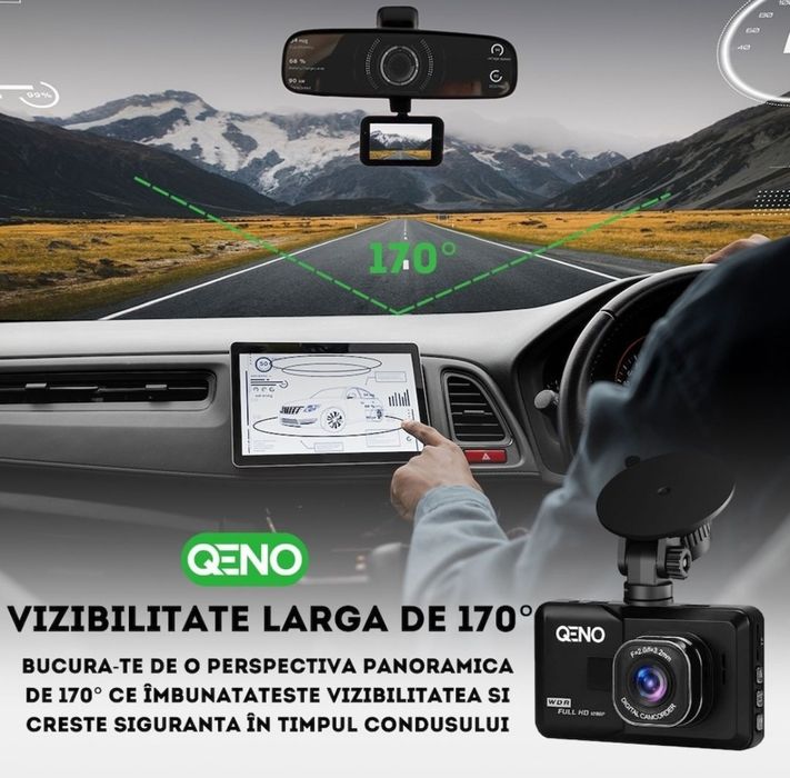 Camera Video De Bord Auto Qeno®, FULL-HD 1080P, Display LCD 3 Inch,