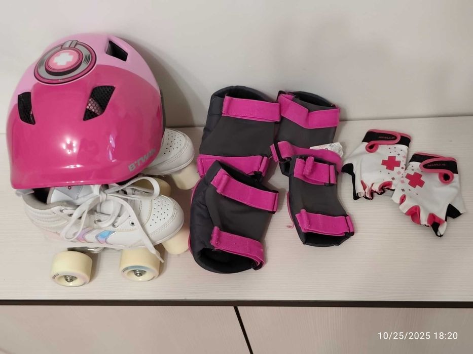 OXELO детски ролкови кънки + каска и защита (Размер 27–29, 3-6г.)