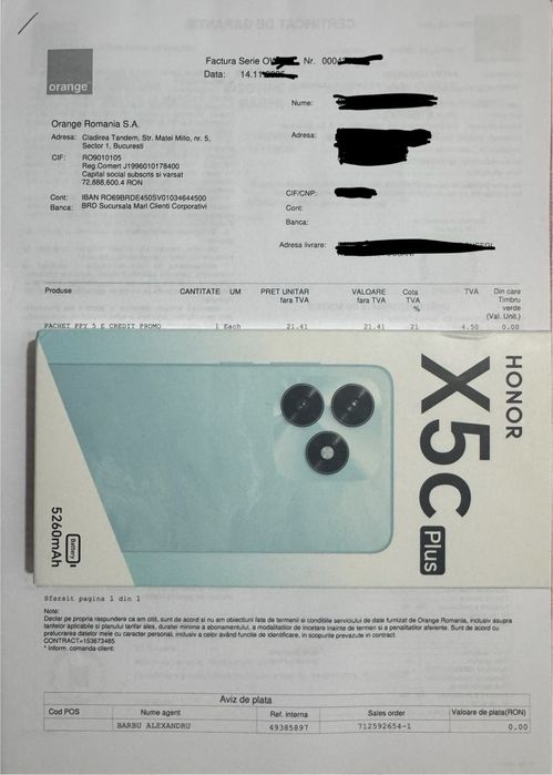 Honor X5c Plus, Garantie 2 ani