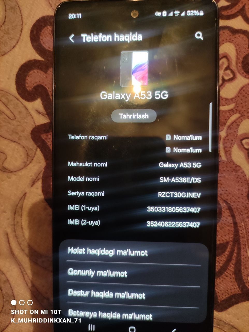 Samsung A 53 5G kafolati bilan