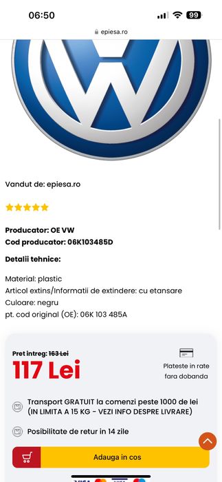 Buson umplere ulei Vw/Audi/Skoda nou, original