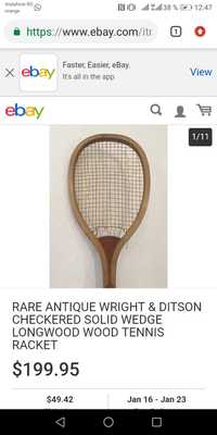 Rachetă an 1905 tenis lemn cadou Wright &Ditson Boston