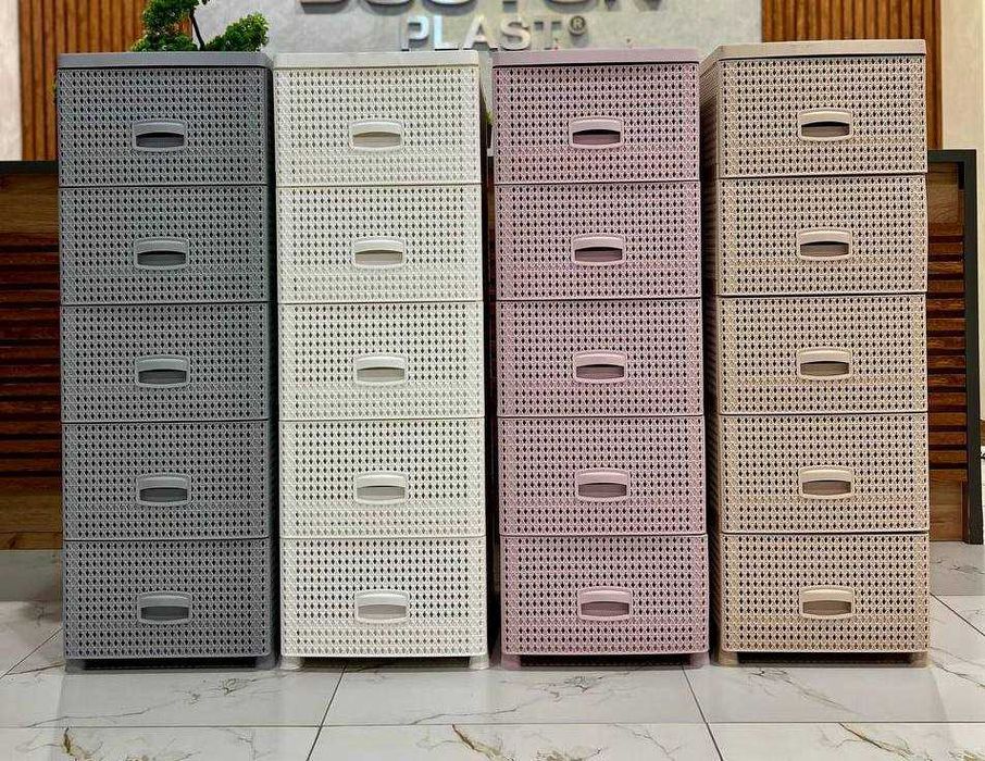 Комод пластиковый с плетёным дизайном – 3, 4 и 5 этажей